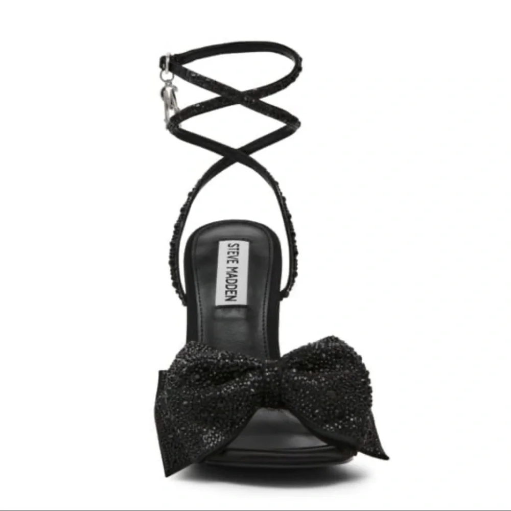 Steve‎ Madden Blossom Black Bedazzled Rhinestone Strappy Heels